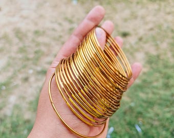 Gold Plated Indian Bangles Set: Metal Brass Jewelry 24 Pieces Set