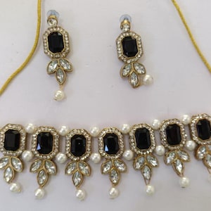 Schwarze Kundan Halskette; Handgemachte Indischer Hochzeitsschmuck