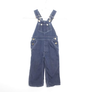vintage BLUE with white stitching KID's toddler OVERALLS vintage blue and white faded carpenter jeans -- size 4t