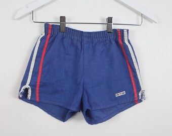 vintage KIDS striped BLUE & white 1970s 80s olympics style SHORTS -- size 10 listed