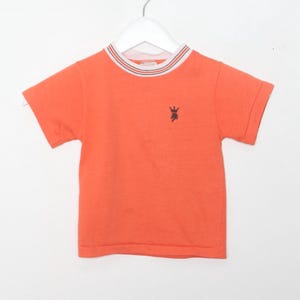 vintage 1960s 70s kid's ORANGE and white RINGER t-shirt top -- size 3T/4T kids shirt