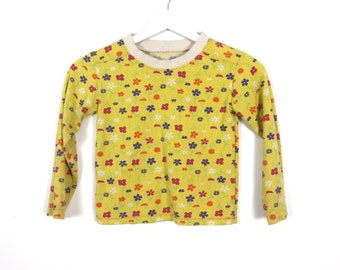 vintage 1960s YELLOW & rainbow ringer grunge thermal kids toddler size SMALL t-shirt top - Size 5t toddler kids shirt