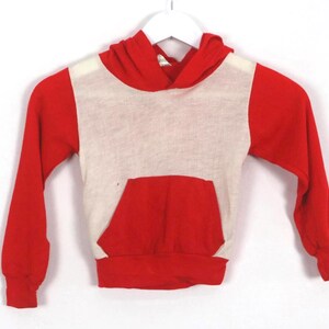vintage 1970s 80s red & cream COLOR BLOCK super soft vintage 4t kids HOODIE sweatshirt -- kids size 4T