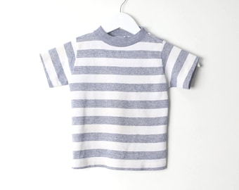 vintage kid's STRIPED gray & white SHORT sleeve vintage soft t-shirt 1970s 80s ringer t shirt - Size 3T/4T