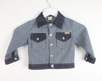 vintage KID'S toddler pinstripe MID-century 1950s 60s blue white kid's JACKET coat -- size 3T kids