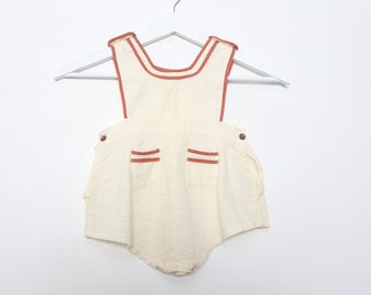 vintage 1960s color block SEERSUCKER 6 month old baby newborn SUMMER onesie -- size 0-6 months