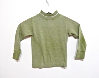 vintage 1960s green with WHITE piping vintage KIDS sweatshirt mock neck soft raglan finish -- children's size 5t