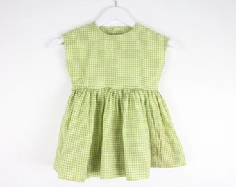 vintage GINGHAM green & white MID-century kids 5t DRESS -- size 5t