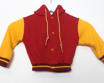 vintage 1970s 80s RED & yellow plain classic no logo vintage 60s kids zipper sweatshirt - Size 2T