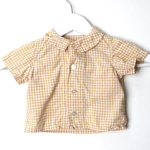 vintage 1950s two tone GINGHAM plaid pattern kids toddler soft COTTON children&#39;s shirt size newborn toddler button up