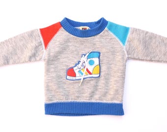 vintage HEATHER GRAY sneaker 1980s basketball color block kids sweatshirt - size 12 months