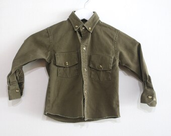 vintage 1990s OLIVE green late 90s y2k kid's vintage long sleeve button up - Size Small youth
