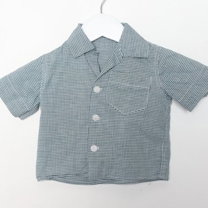 vintage 1950s 60s GINGHAM high neck GREEN & white kids short sleeve size 12 months - great condition