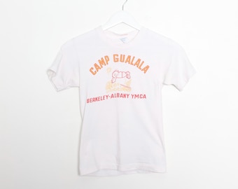 vintage COLOR BLOCK camp gualala CALIFORNIA mid century youth t-shirt size Medium kids t-shirt top -- good condition