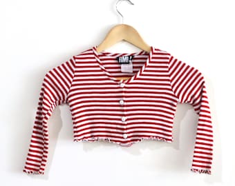 vintage STRIPE red and white CROP long sleeve kids children's crop top toddler -- size 6