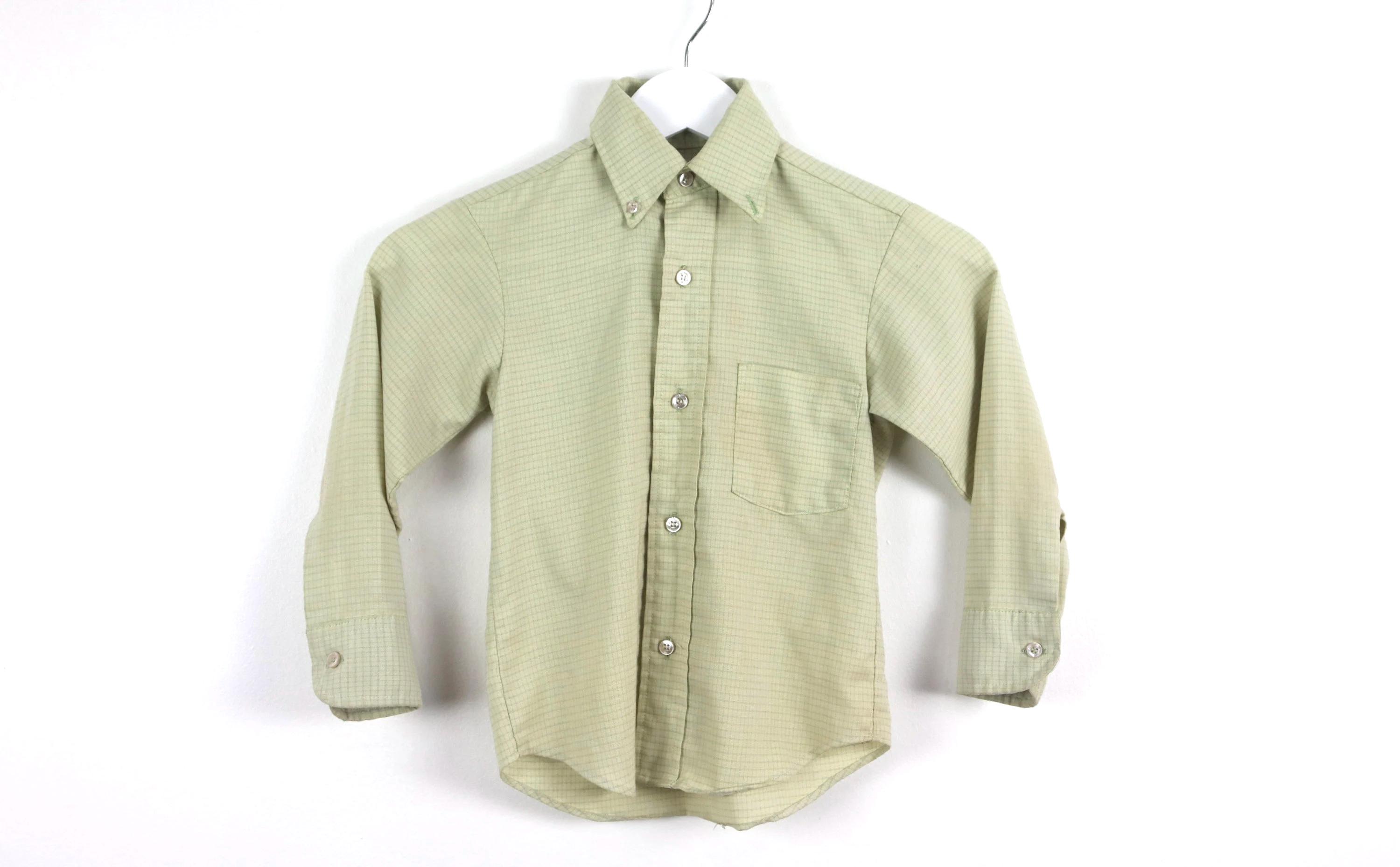 Large 1950s Yellow Micro Check Mens Shirt Square Bottom Loop