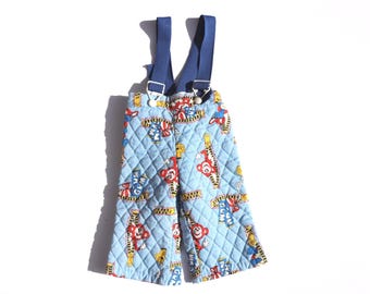 vintage kid's OVERALLS 1970s TURTLE newborn vintage 70s toddler blue overalls -- size 9 months