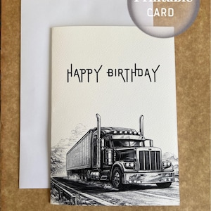 Truck Driver Birthday Printable, Happy Birthday Trucker Card Design, A4 PDF