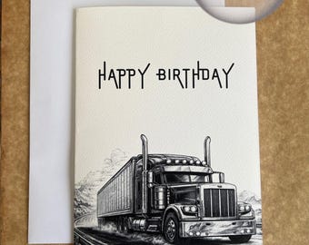 Afdrukbare verjaardag vrachtwagenchauffeur, gelukkige verjaardag vrachtwagenchauffeurkaartontwerp, pdf A4