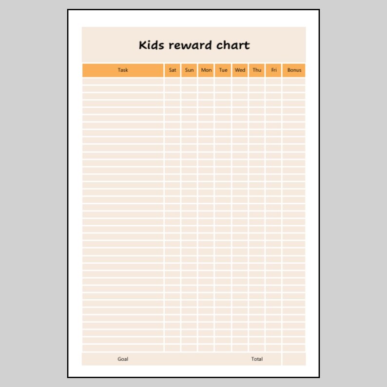 Printable Kids Reward Chart: Editable Excel & PDF Template - Etsy