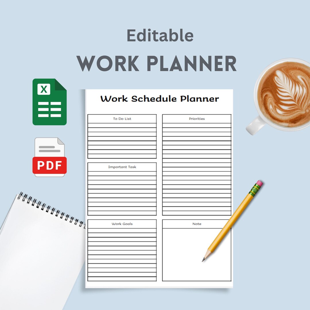 All-in-one Work Planner | Editable Excel + Printable PDF | Small ...