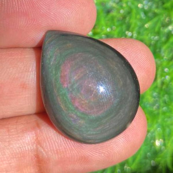 Authentieke natuurlijke fluwelen obsidiaan edelsteen cabochon, peervorm, 24 karaat, 27 x 21 x 7 mm