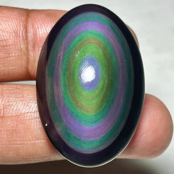 Natural Rainbow Obsidian Gemstone, 60 Ct Oval Cabochon for Handmade Jewelry & Crystal Collection