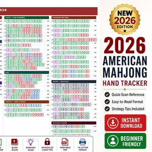 2026 Mahjong Hand Tracker Printable PDF, American Mahjong Cheat Sheet, NMJL Style Reference Guide, Mahjong Game Night, PDF Digital Download