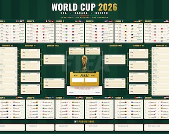 Calendario del Mundial 2026 (tabla mural), póster imprimible del cuadro de eliminatorias de fútbol, calendario de partidos de fútbol, tamaño A0 (descarga instantánea).