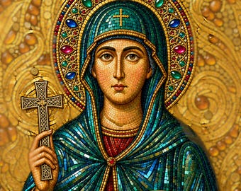 Saint Paraskevi Byzantine Mosaic Icon – Ornate Greek Orthodox Christian Wall Art (Digital Download)