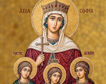 Griechisch-orthodoxe byzantinische Ikone der Heiligen Sophia – Christliche Wandkunst (Digitaler Download)