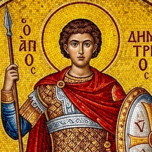 Saint Demetrios Byzantine Orthodox Icon – Christian Gold Mosaic Apse Art (Digital Download)