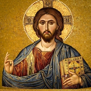 Christ Pantocrator Byzantine Icon – Gold Mosaic Apse Wall Art (Digital Download)