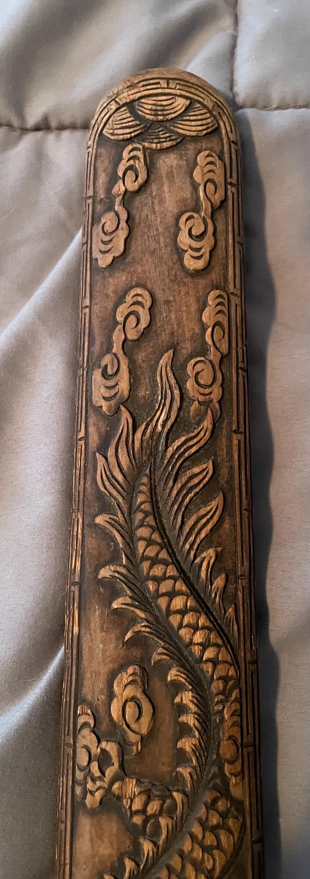 Antique 19thc Chinese Hand Carved Dragon Phoenix Wood Jian Sword ...