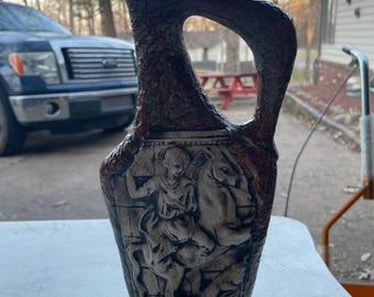 Vintage Collectible Bresciani Arco Italian Pottery Vase - Lave Glaze Horse Relief