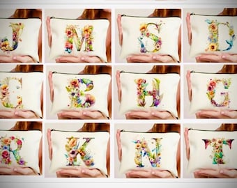 Personalized Floral/Botanical Initial Cosmetic Bag | Reusable Zipper Pouch