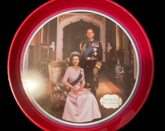 Vintage Queen Elizabeth II Silver Jubilee 1977 Commemorative Tin Tray