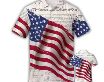 Retro American Flag 3D Polo Shirt Men’s Golf Shirt Vintage USA Short Sleeve Tee