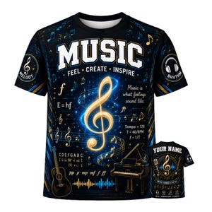 Music 3D T-Shirt, Personalized Music Teacher Shirt, Music Lover and Musician Gift