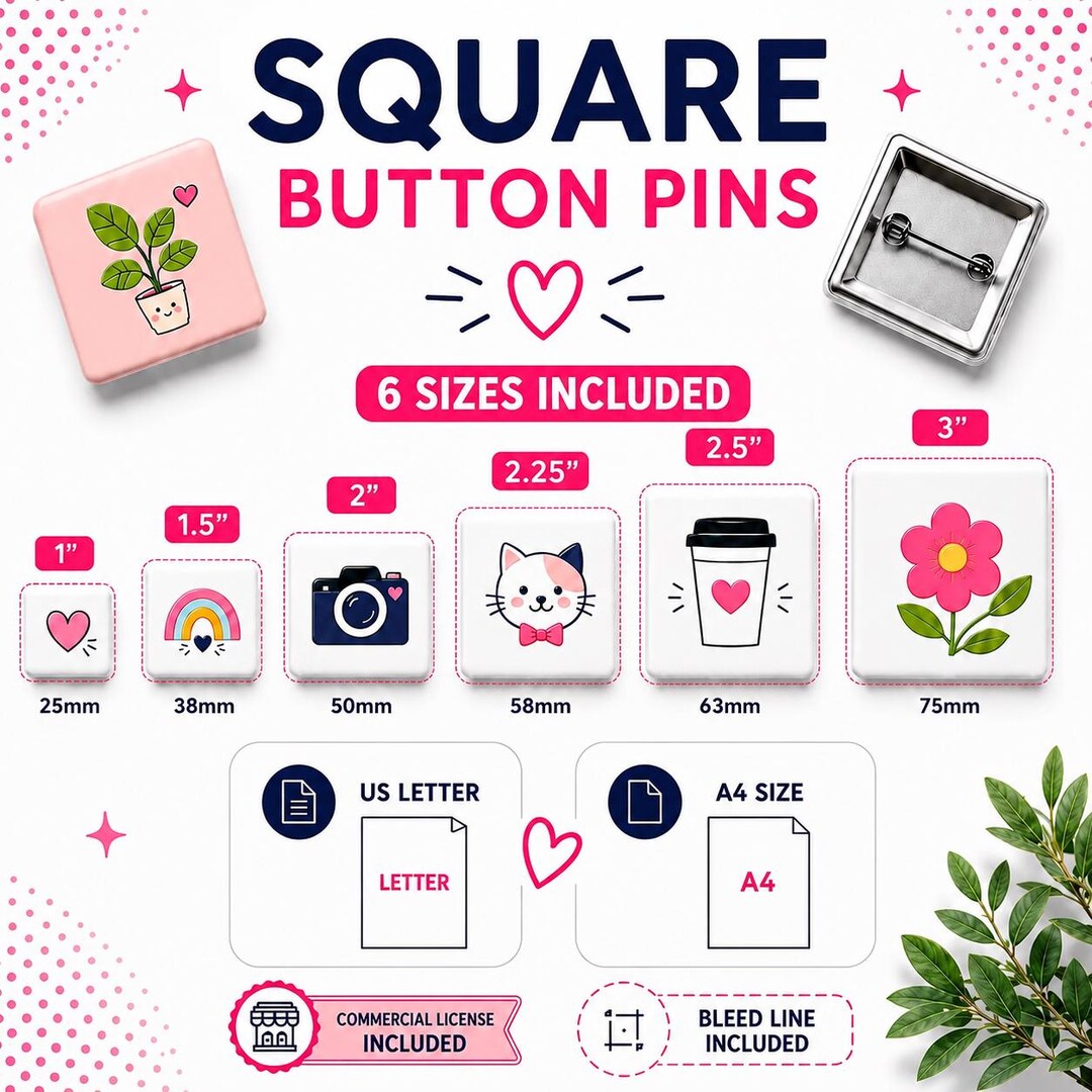 Square Button Pin Template Bundle for Cricut Makers & Small Shops ...
