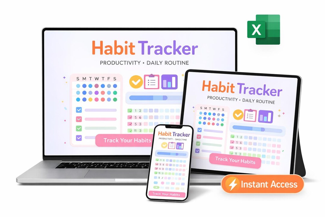 Habit Tracker Spreadsheet, Daily, Weekly Routine Planner, Monthly Goal ...