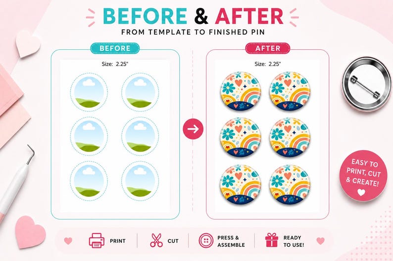 Button Pin Template Bundle Digital Download, Editable Badge Circle ...