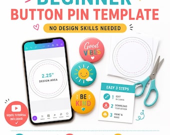 Beginner Button Pin Template 2.25 Inch | Easy Canva Pin Template | No Design Skills Needed | Bleed Line Guide | Instant Download