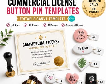 Commercial License Button Pin Templates Mega Bundle, All Sizes and Shapes, Editable Canva, Bleed Lines, A4 & US Letter, Instant Download