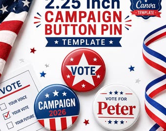 Modèle d'épinglette de bouton de campagne de 2,25 pouces | Toile politique pour boutons | Design d'épinglette de vote | Ligne de fond perdu | Téléchargement instantané
