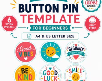 Modèle d'épingle à bouton de 2,25 pouces, modèles Canva adaptés aux débutants, 6 modèles prêts à l'emploi, téléchargement aux formats A4 et US, téléchargement immédiat