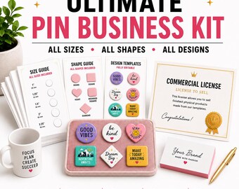 Ultimate Pin Business Kit Mega Bundle, All Sizes and All Shapes, Editable Canva Templates, Bleed Lines, A4 & US Letter, Commercial License