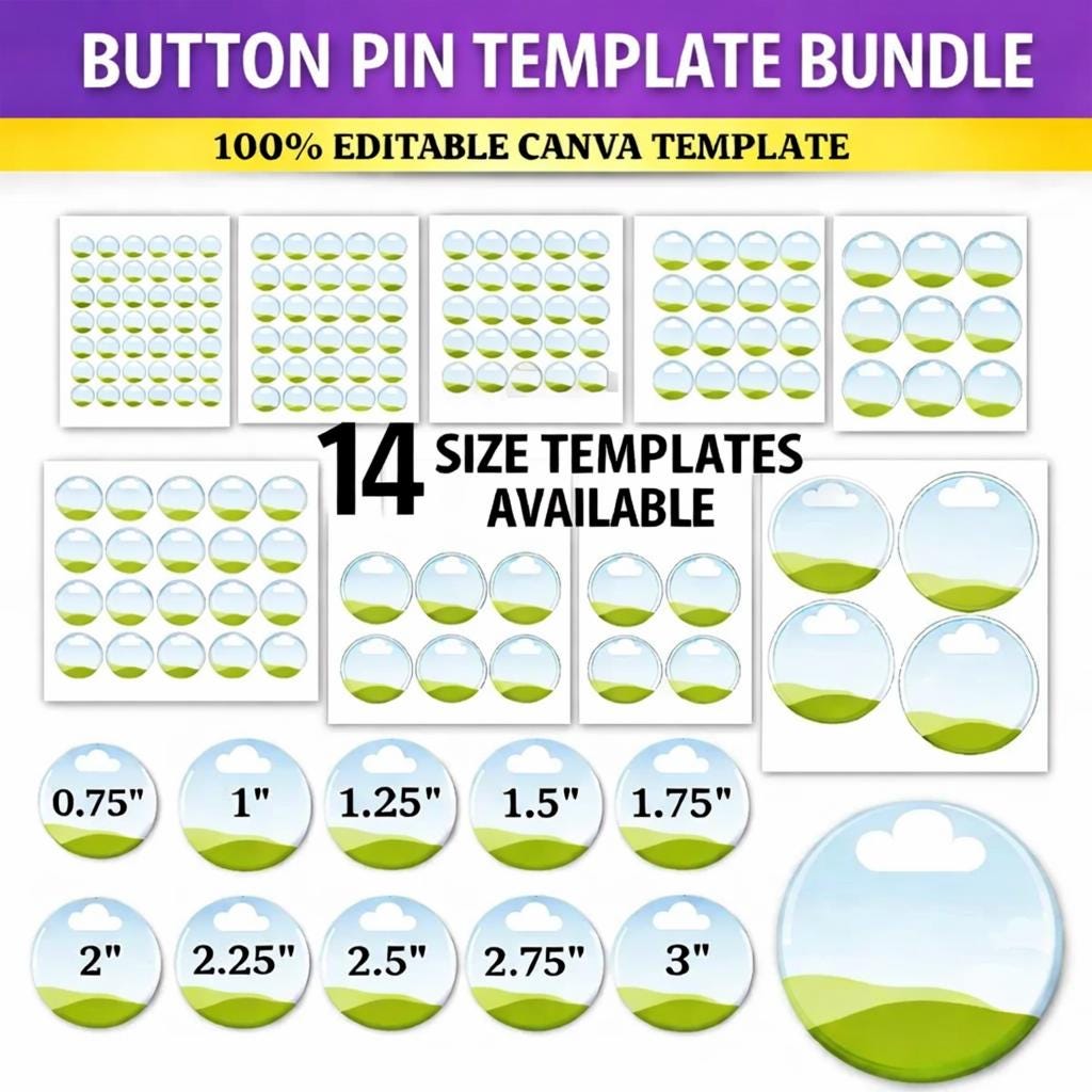 Button Pin Template Bundle Digital Download, Custom Editable Badge ...