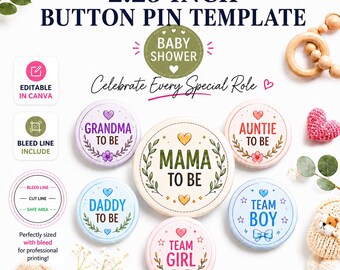 Épingle à bouton de 2,25 po. pour babyshower | de Badge future maman | Épinglette de fête révélatrice de genre | Ligne de fond perdu | Téléchargement instantané, format A4 et lettre
