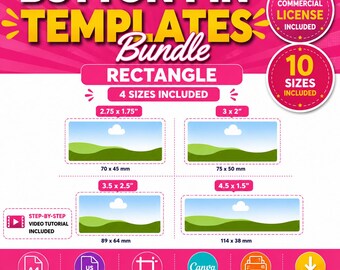 Custom Rectangle Button Pin Template Bundle, Editable Canva Pin Back Button, Bleed Line Insert, 4 Sizes, A4 & US Letter, Instant Download